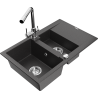 Mexen Gaspar Duero Granite 1.5-Bowl Sink with Drainer and Kitchen Faucet, Black Speckled - 6507-76-671600-00