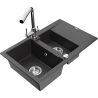 Mexen Gaspar granite kitchen sink 1.5-bowl with drainer and kitchen faucet Duero, black speckled - 6507-76-671600-00