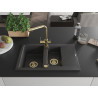 Mexen Gaspar 1.5-bowl granite sink with drainer and Duero kitchen faucet, black speckled - 6507-76-671600-50