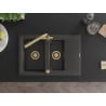Mexen Gaspar 1.5-bowl granite sink with drainer and Duero kitchen faucet, speckled black - 6507-76-671600-50