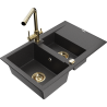 Mexen Gaspar 1.5-bowl granite sink with drainer and Duero kitchen faucet, black speckled - 6507-76-671600-50