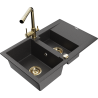 Mexen Gaspar 1.5-compartment granite sink with a drip tray and kitchen mixer tap Duero, spotted black - 6507-76-671600-50