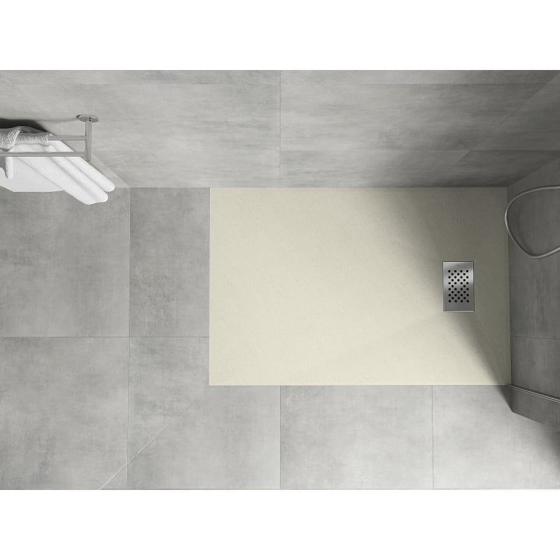 Mexen Hugo rectangular SMC shower tray 100 x 80 cm, beige, inox cover - 42698010-X
