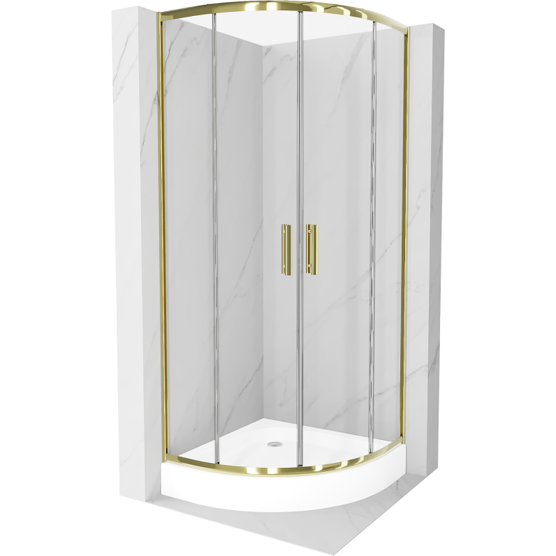 Mexen Rio semi-circular shower cabin 70 x 70 cm, transparent, gold + Rio shower tray, white - 863-070-070-50-00-4710