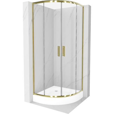 Mexen Rio semi-circular shower cabin 70 x 70 cm, transparent, gold + Rio shower tray, white - 863-070-070-50-00-4710