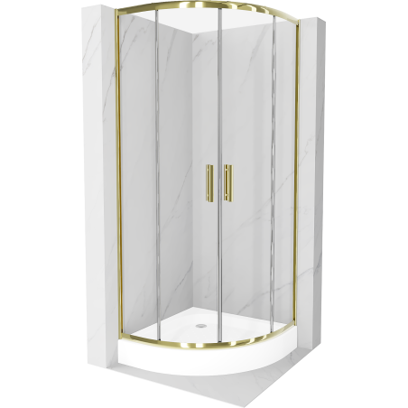 Mexen Rio semi-circular shower cabin 80 x 80 cm, transparent, gold + Rio shower tray, white - 863-080-080-50-00-4710