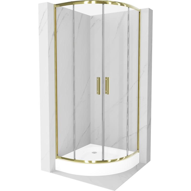 Mexen Rio semi-circular shower cabin 90 x 90 cm, transparent, gold + shower tray, white - 863-090-090-50-00-4710