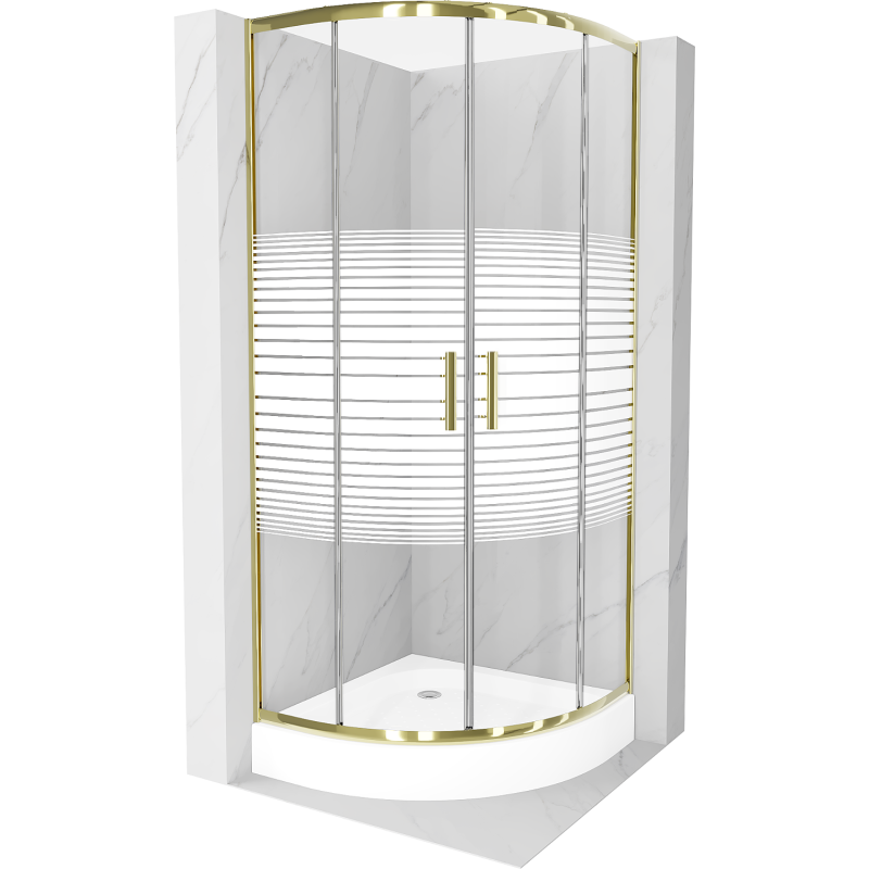 Mexen Rio semi-circular shower cabin 70 x 70 cm, white stripes, gold + shower tray, white - 863-070-070-50-20-4710