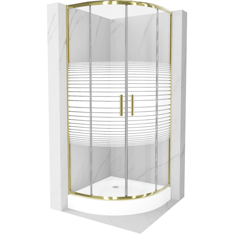 Mexen Rio semi-circular shower cabin 70 x 70 cm, white stripes, gold + tray, white - 863-070-070-50-20-4710