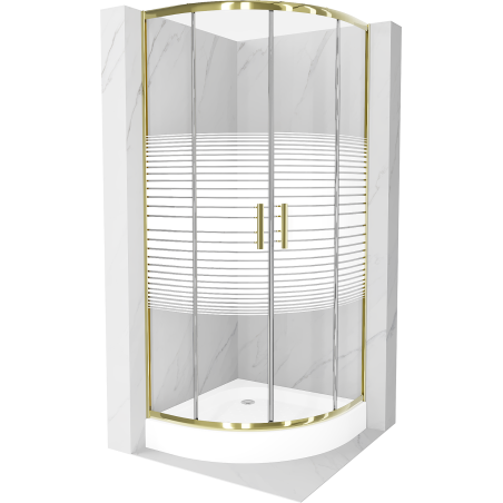 Mexen Rio semi-circular shower cabin 80 x 80 cm, white stripes, gold + shower tray, white - 863-080-080-50-20-4710