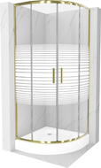 Mexen Rio semi-circular shower cabin 90 x 90 cm, white stripes, gold + tray, white - 863-090-090-50-20-4710