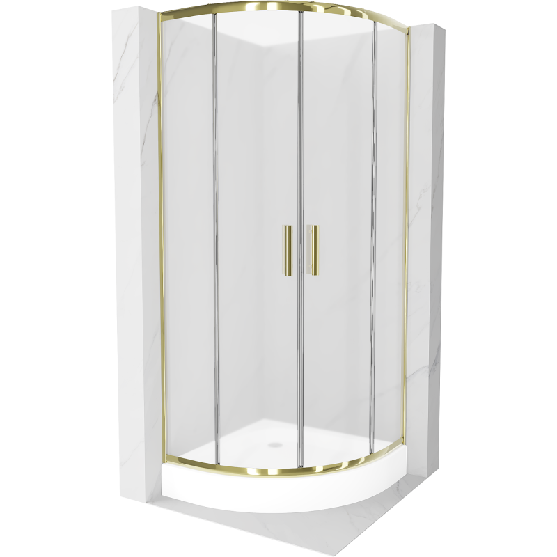Mexen Rio semicircular shower cabin 80 x 80 cm, frost, gold + Rio shower tray, white - 863-080-080-50-30-4710