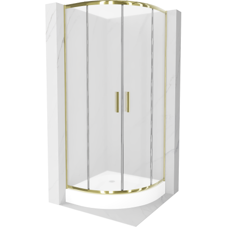 Mexen Rio semi-circular shower enclosure 90 x 90 cm, frost, gold + Rio tray, white - 863-090-090-50-30-4710