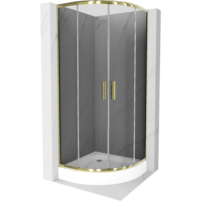 Mexen Rio semi-circular shower cabin 70 x 70 cm, graphite, gold + shower tray, white - 863-070-070-50-0-4710