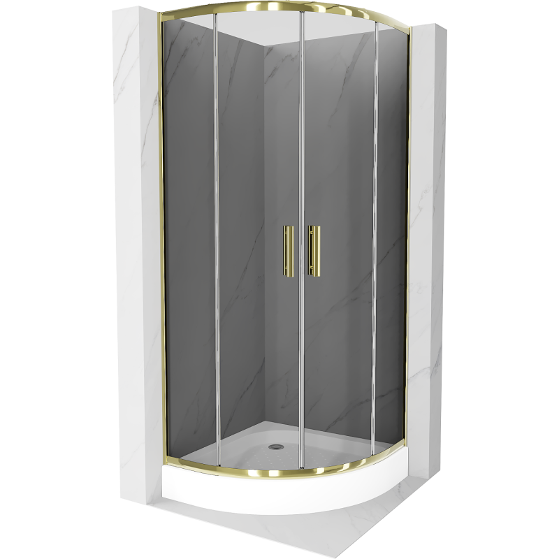 Mexen Rio semi-circular shower cabin 80 x 80 cm, graphite, gold + Rio shower tray, white - 863-080-080-50-0-4710