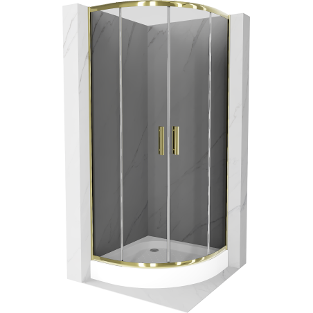 Mexen Rio semi-circular shower cabin 80 x 80 cm, graphite, gold + Rio shower tray, white - 863-080-080-50-0-4710