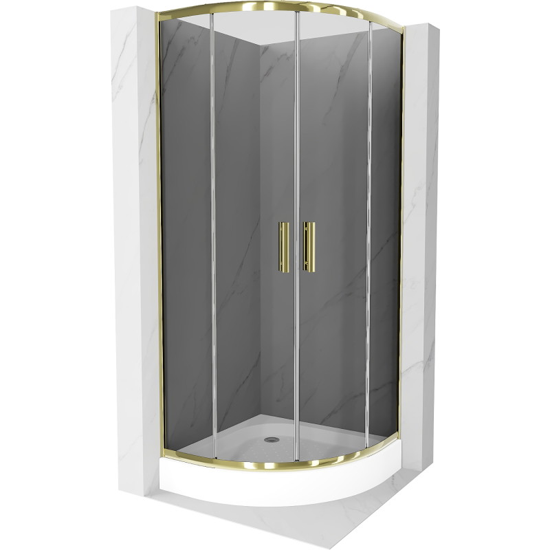 Mexen Rio semi-circular shower cabin 90 x 90 cm, graphite, gold + shower tray, white - 863-090-090-50-0-4710