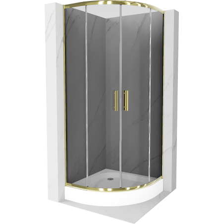 Mexen Rio semi-circular shower cabin 90 x 90 cm, graphite, gold + Rio tray, white - 863-090-090-50-0-4710