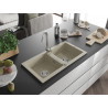 Mexen Mario 2-bowl granite kitchen sink with Telma kitchen faucet, beige - 6504-69-670200-00