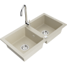 Mexen Mario 2-bowl granite kitchen sink with Telma kitchen faucet, beige - 6504-69-670200-00