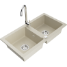 Mexen Mario 2-compartment granite sink with a kitchen mixer tap Telma, Beige - 6504-69-670200-00