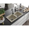 Mexen Mario granite sink 2-bowl with Telma kitchen mixer tap, beige - 6504-69-670200-70