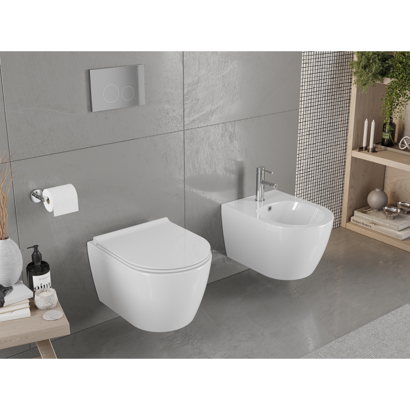 Mexen Carmen Rimless WC Bowl with Slim Soft-Close Seat, Duroplast, Glossy White - 30880500