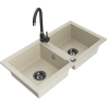Mexen Mario 2-bowl granite sink with Telma kitchen faucet, beige - 6504-69-670200-70