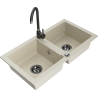 Mexen Mario granite kitchen sink 2-chamber with Telma kitchen faucet, beige - 6504-69-670200-70