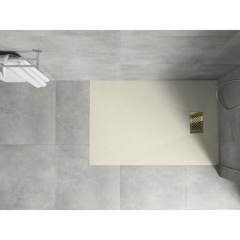 Mexen Hugo rectangular SMC shower tray 100 x 70 cm, beige, gold cover - 42697010-G
