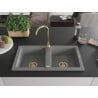 Mexen Mario granite sink 2-bowl with Telma kitchen tap, grey - 6504-71-670200-50