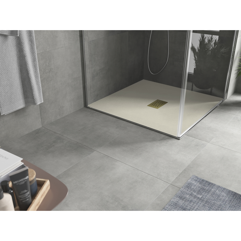 Mexen Hugo SMC square shower tray 100 x 100 cm, beige, gold cover - 42691010-G