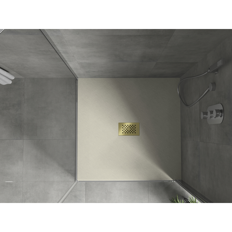Mexen Hugo SMC square shower tray 100 x 100 cm, beige, gold cover - 42691010-G