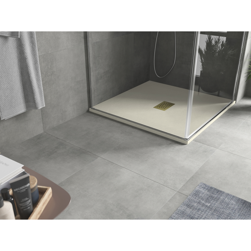 Mexen Hugo SMC square shower tray 100 x 100 cm, beige, gold cover - 42691010-G