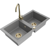 Mexen Mario granite sink 2-chamber with Telma kitchen faucet, gray - 6504-71-670200-50