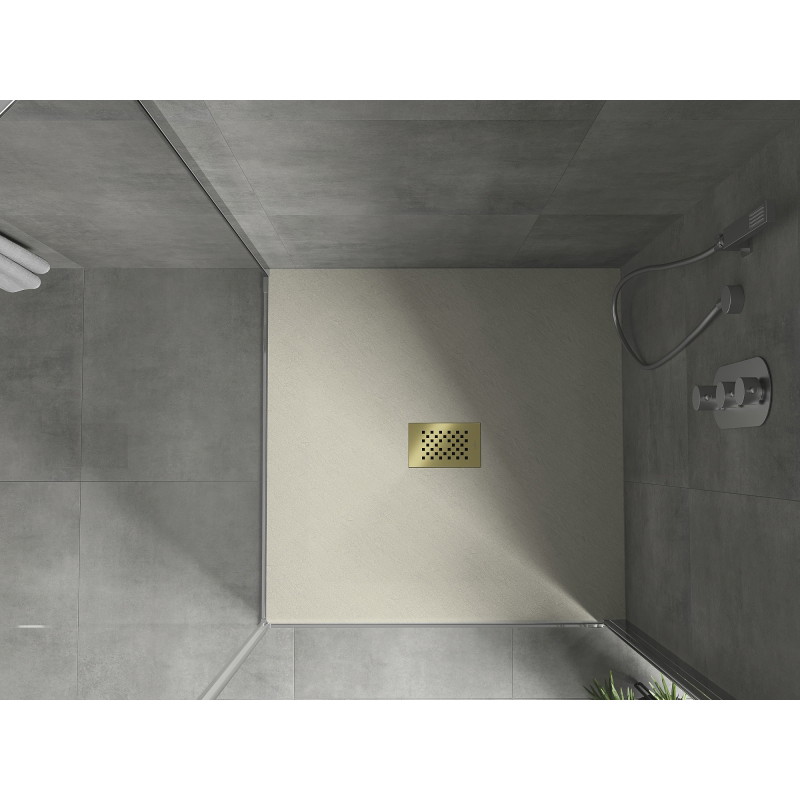 Mexen Hugo square SMC shower tray 80 x 80 cm, beige, gold cover - 42698080-G