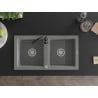 Mexen Mario granite kitchen sink 2-compartment with Telma kitchen tap, grey - 6504-71-670200-70