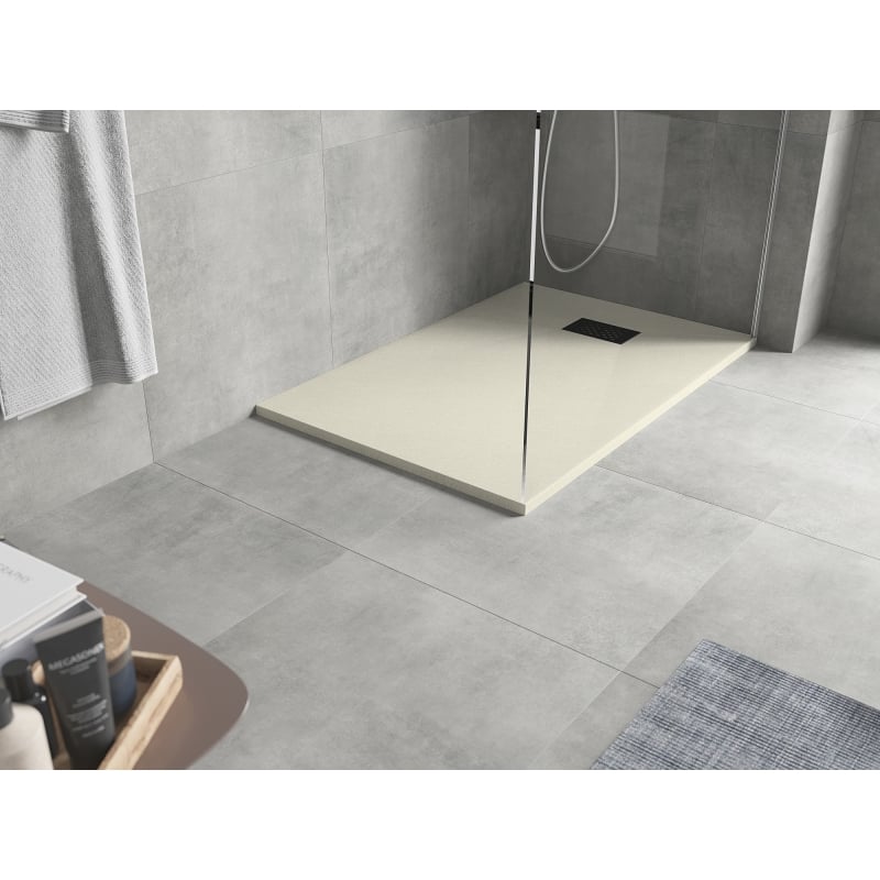 Mexen Hugo rectangular SMC shower tray 100 x 90 cm, beige, black cover - 42699010-B