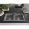 Mexen Mario 2-bowl granite sink with Telma kitchen faucet, gray - 6504-71-670200-70