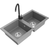 Mexen Mario 2-compartment granite sink with a kitchen mixer tap Telma, Grey - 6504-71-670200-70