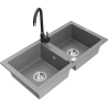 Mexen Mario granite kitchen sink 2-compartment with Telma kitchen tap, grey - 6504-71-670200-70