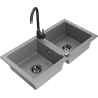 Mexen Mario 2-compartment granite sink with a kitchen mixer tap Telma, Grey - 6504-71-670200-70-B