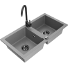 Mexen Mario granite double-bowl sink with Telma kitchen faucet, gray - 6504-71-670200-70-B