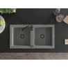 Mexen Mario granite double-bowl sink with Telma kitchen faucet, gray - 6504-71-670200-70-B