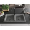 Mexen Mario granite double-bowl sink with Telma kitchen faucet, gray - 6504-71-670200-70-B