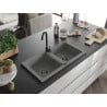 Mexen Mario granite double-bowl sink with Telma kitchen faucet, gray - 6504-71-670200-70-B