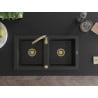Mexen Mario 2-bowl Granite Sink with Telma Kitchen Tap, Black/Silver - 6504-73-670200-50