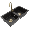 Mexen Mario granite double-bowl kitchen sink with Telma faucet, black/silver - 6504-73-670200-50