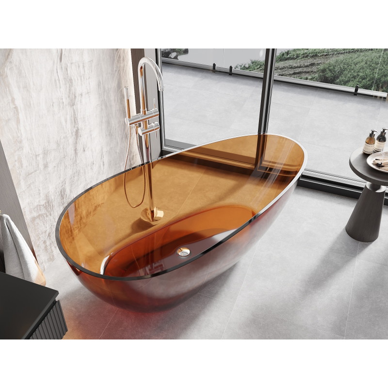 Mexen Glass freestanding transparent bathtub 170 x 85 cm, earth, chrome plug - 58061708505