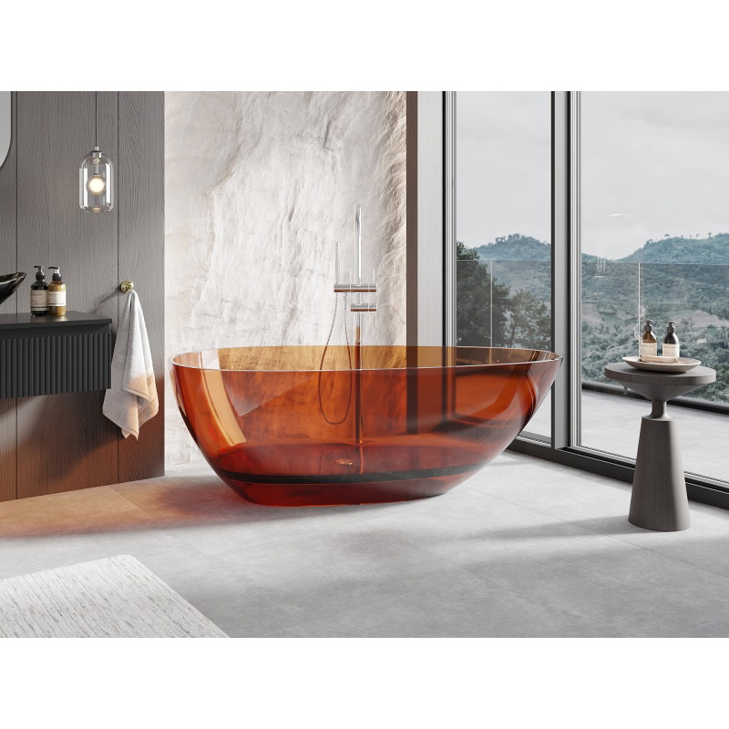 Mexen Glass freestanding transparent bathtub 170 x 85 cm, earth, chrome plug - 58061708505